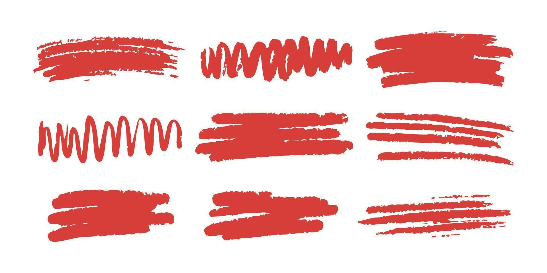 Red Brush Stroke And Scribble Set. Artistic Design Elements Collection vector
