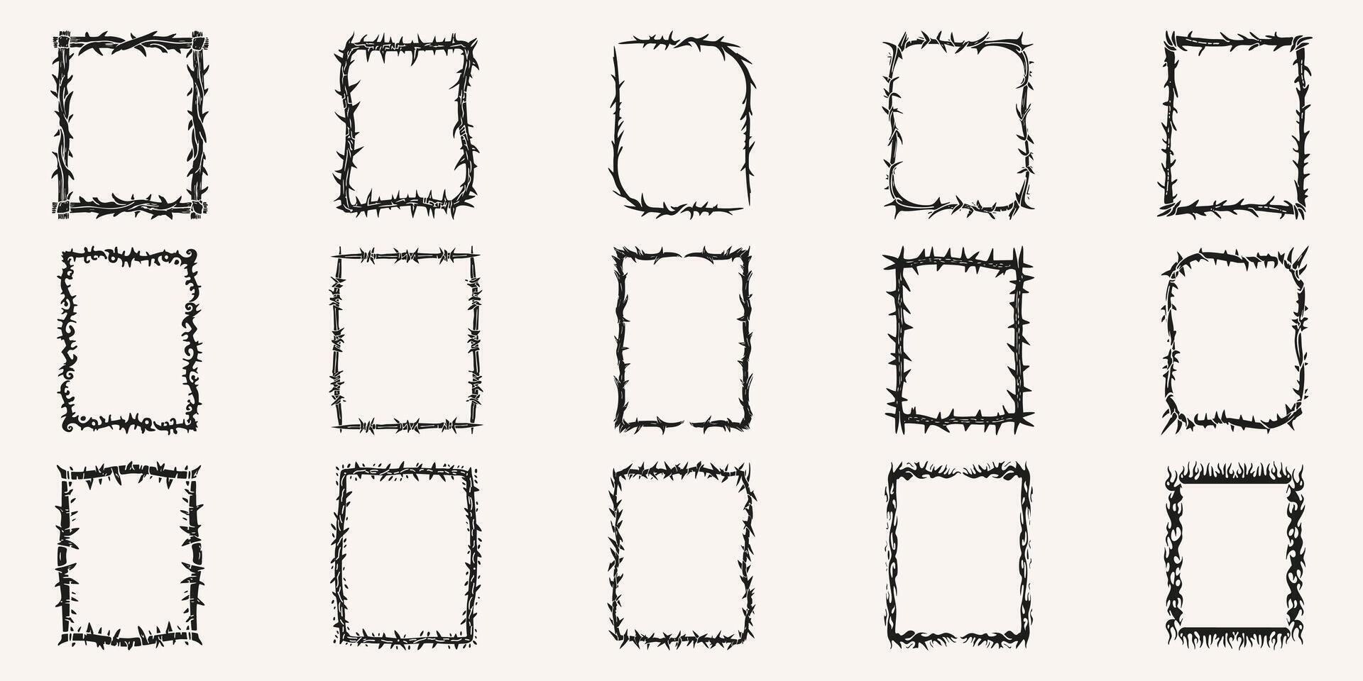 Barbed Wire Frame Set. Edgy And Protective Borders Collection. Isolated Illustration vector