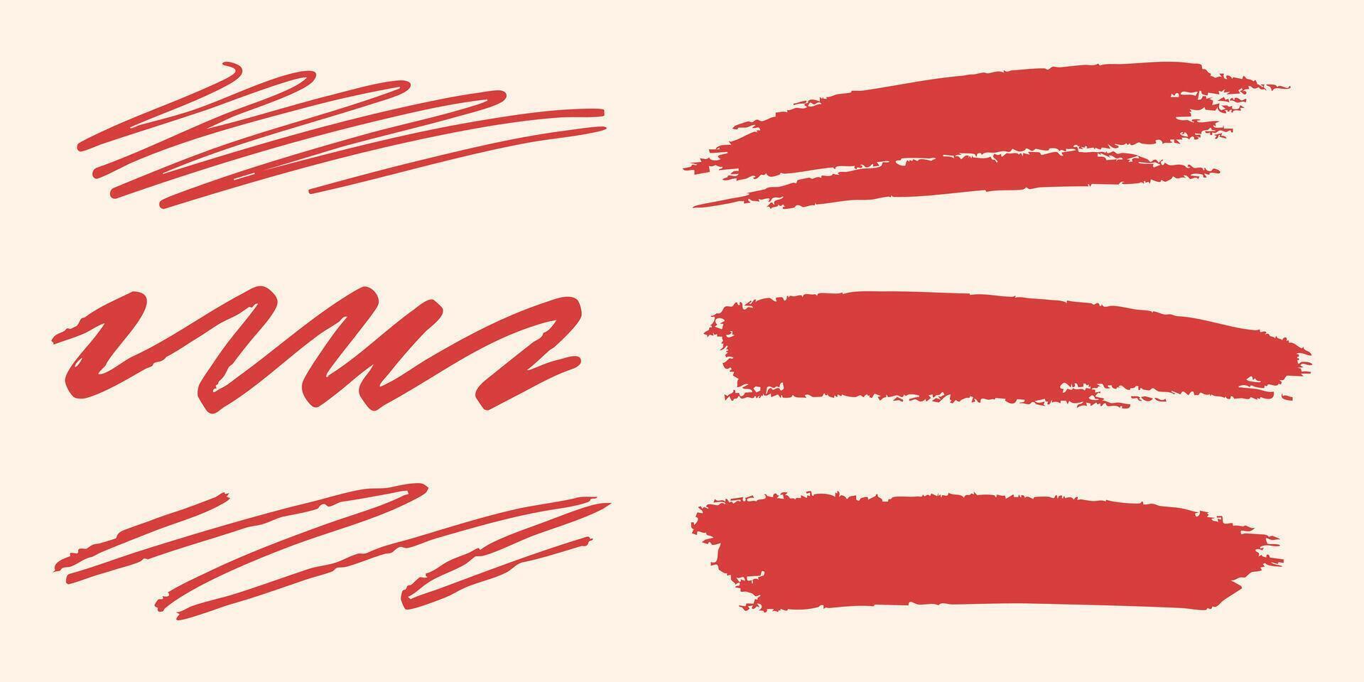 Red Brush Stroke And Scribble Set. Artistic Expression And Creativity Collection vector