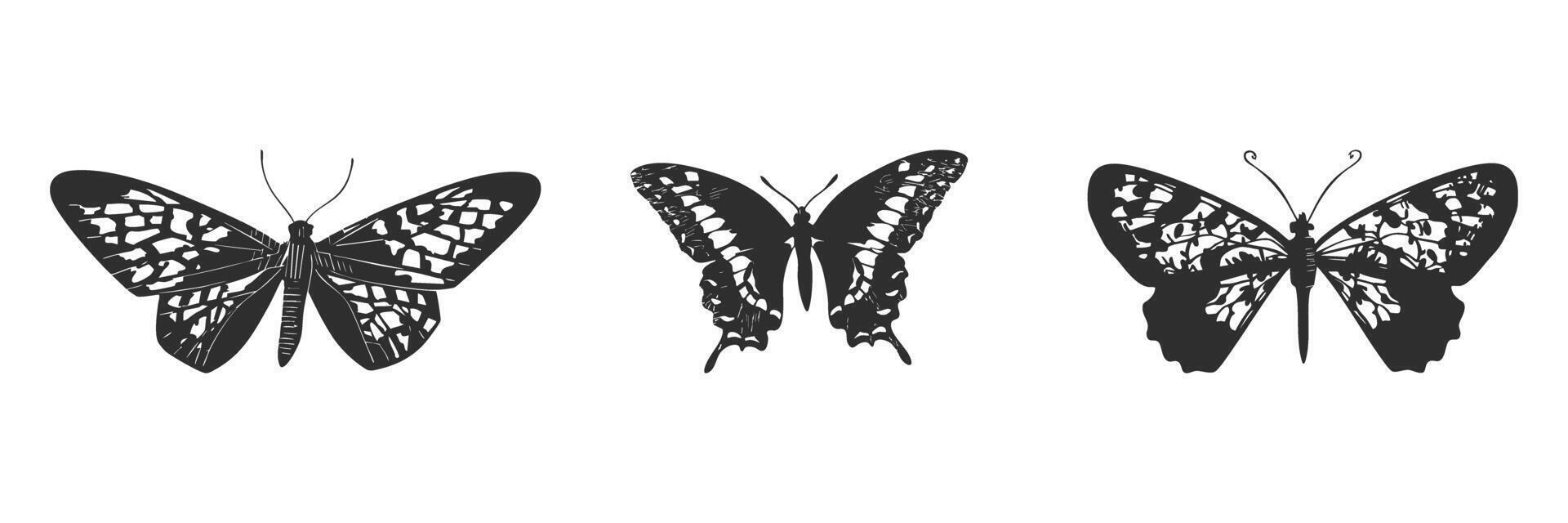 Butterfly Silhouettes Collection. Nature Elegance And Transformation Isolated Illustration Set vector