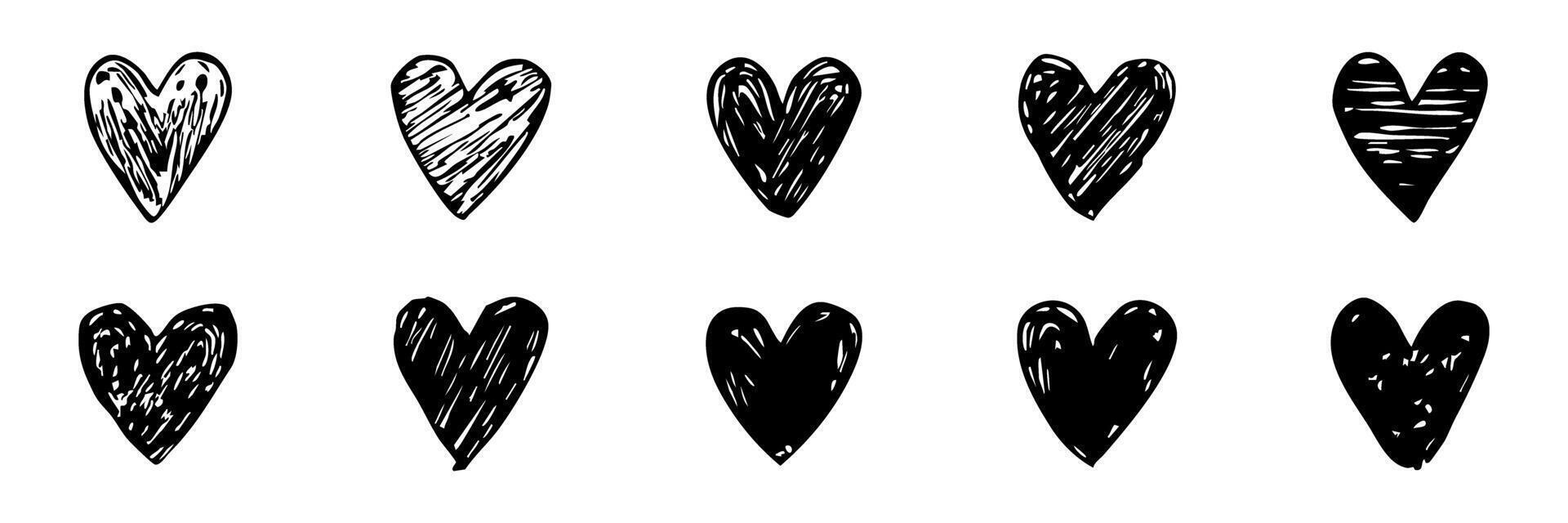 Hand-Drawn Heart Doodle Set. Expressive Love And Emotion Collection. Isolated Illustration vector