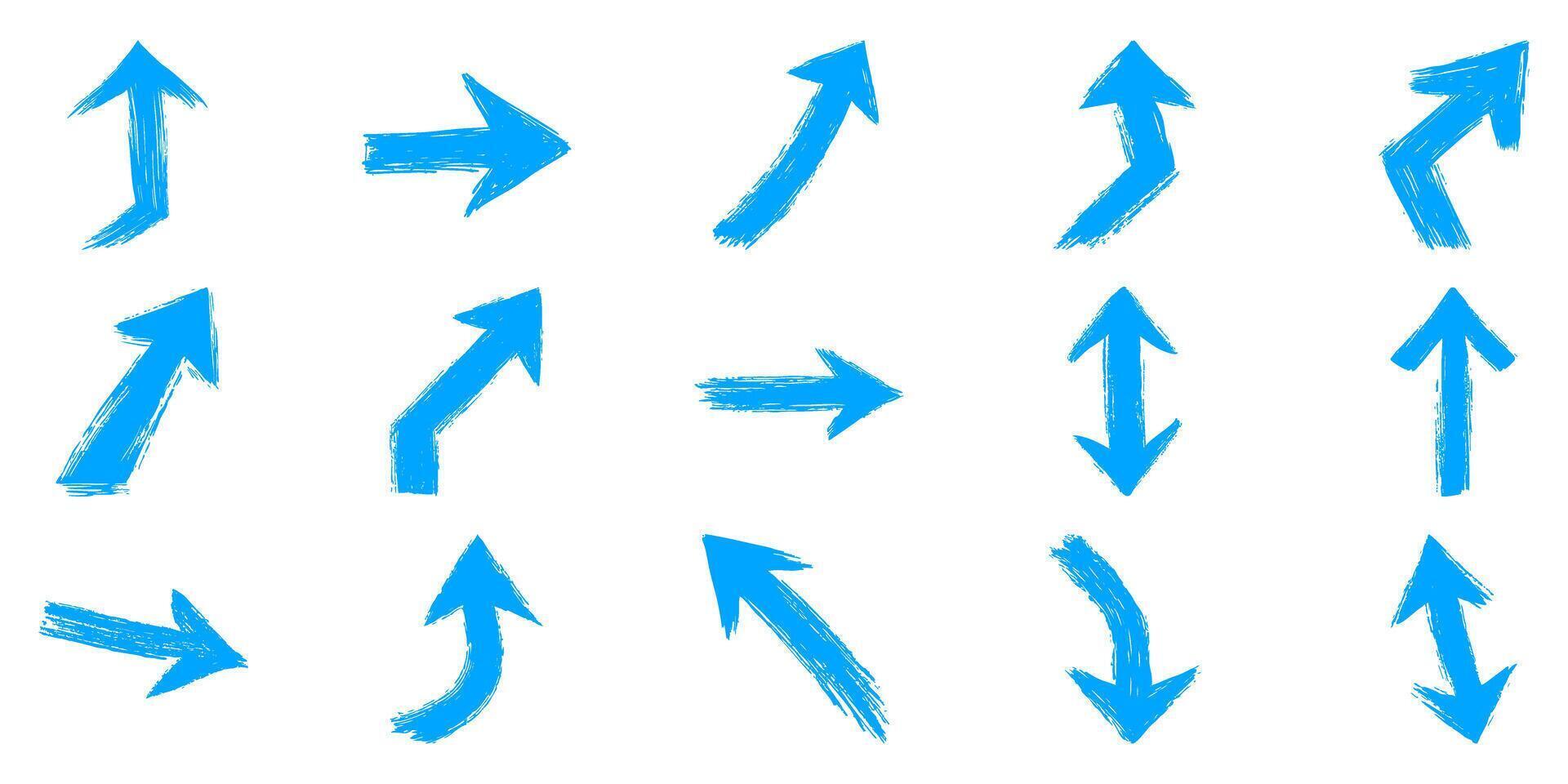 Blue Brush Stroke Arrows Set. Directional Symbols For Navigation And Design. Isolated Illustration vector
