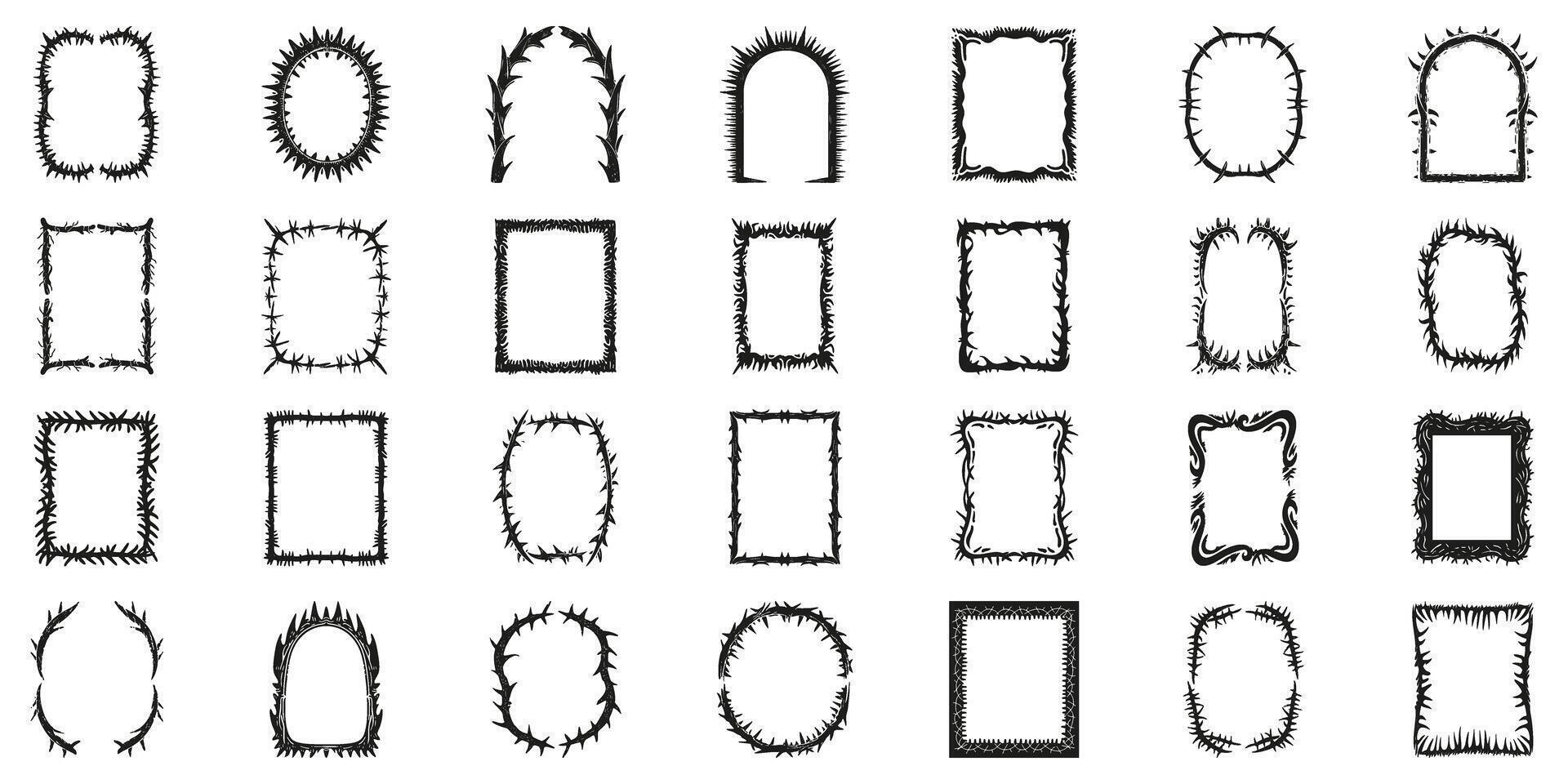 Barbed Wire Frame Designs Set. Edgy And Rustic Border Collection. Isolated Illustration vector