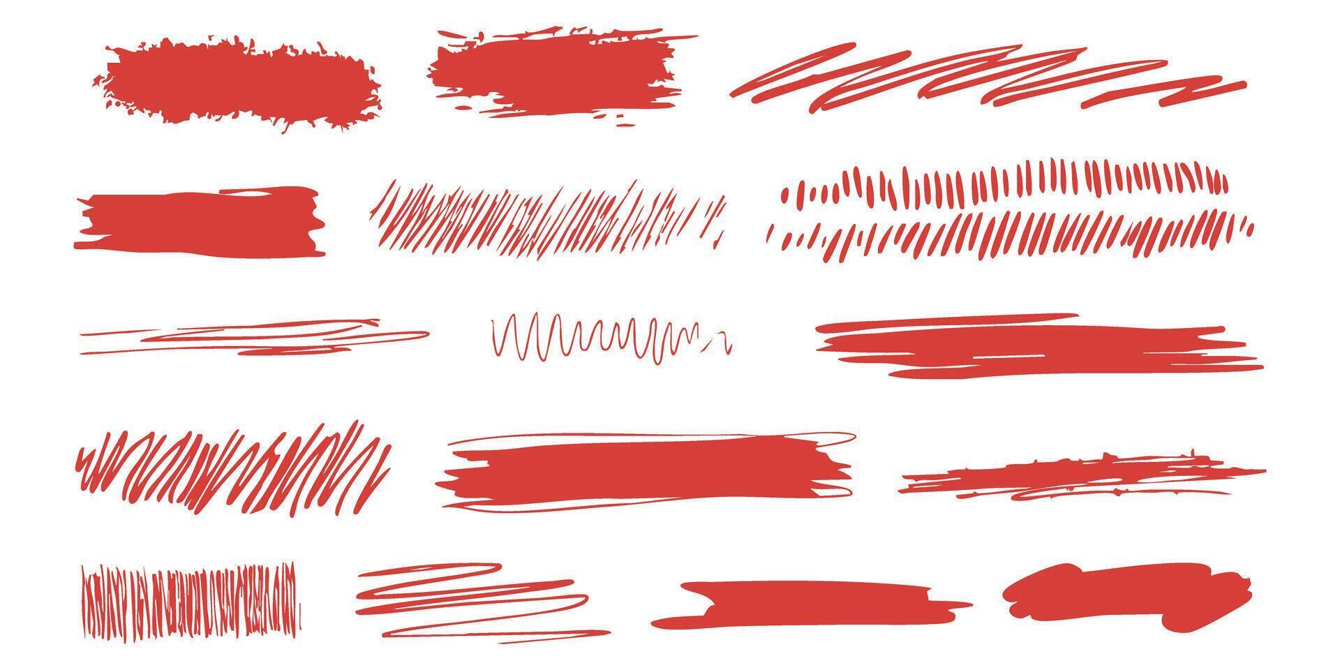 Red Brush Stroke And Scribble Set. Artistic Design Elements For Creative Projects vector