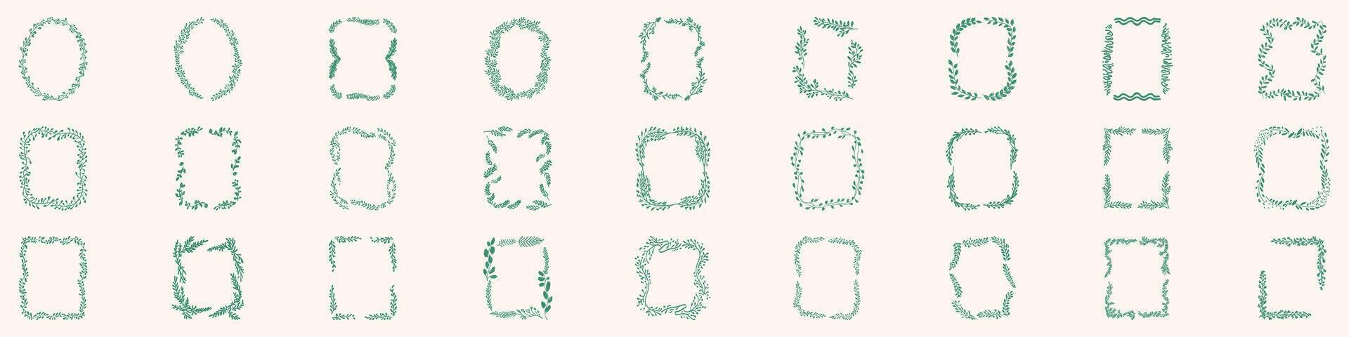 Decorative Green Leaf Frame Set. Nature-Inspired Border Collection. Isolated Illustration vector