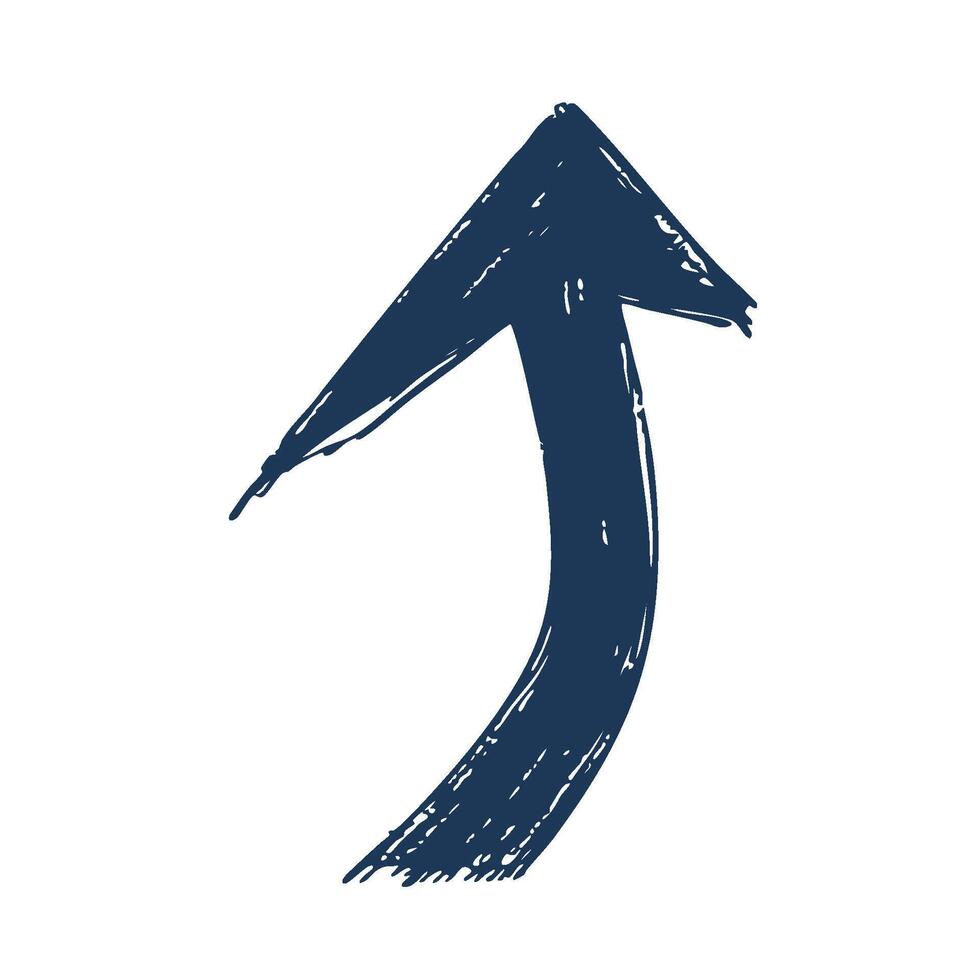 Curved Blue Arrow With Brush Stroke Texture. Direction And Movement Concept. Isolated Illustration vector