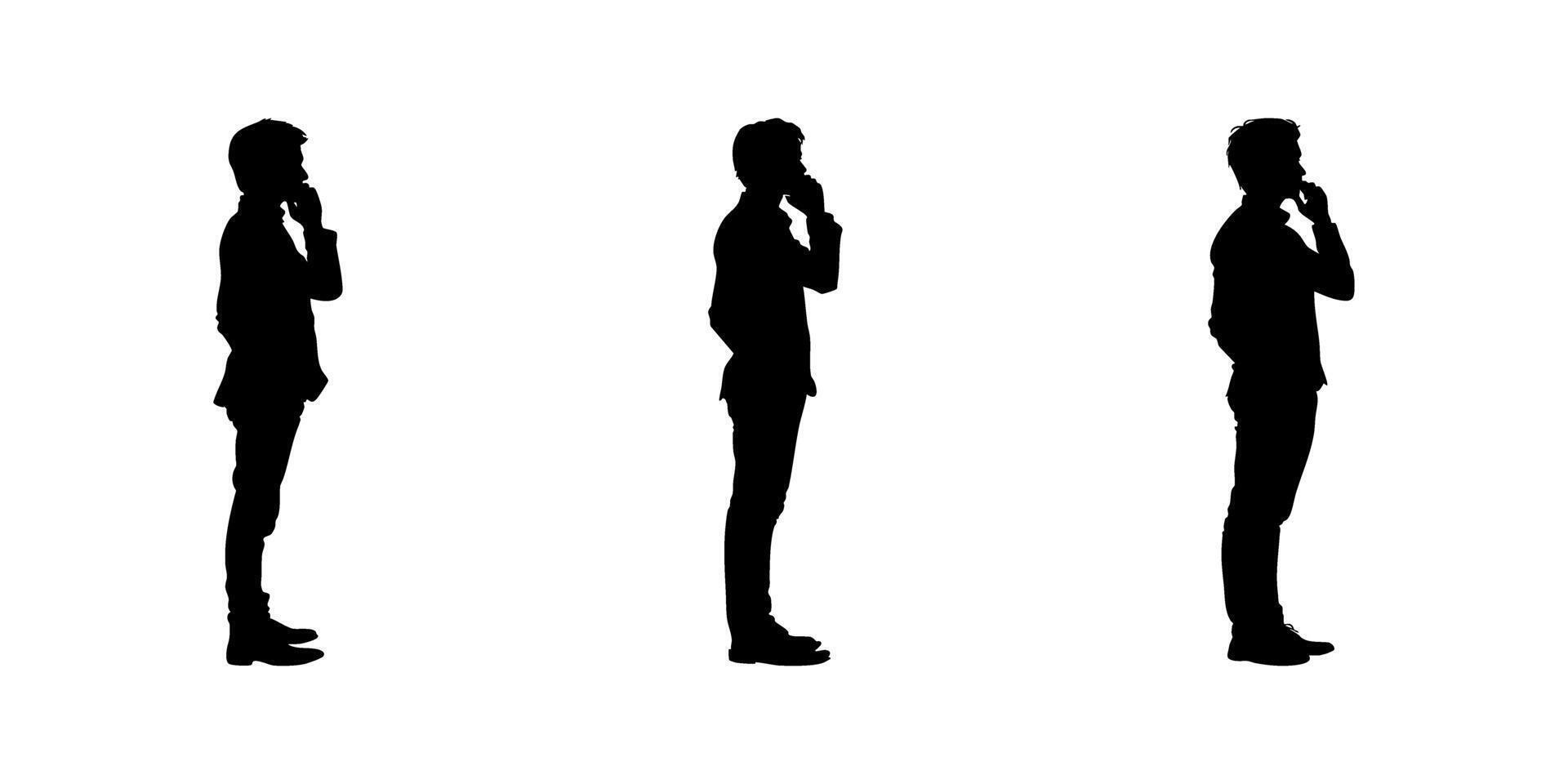 Silhouette Of Standing Men In Thinking Pose Icon Set. Contemplation And Decision-Making Symbol Collection. Business And Professional Use. Isolated Illustration vector