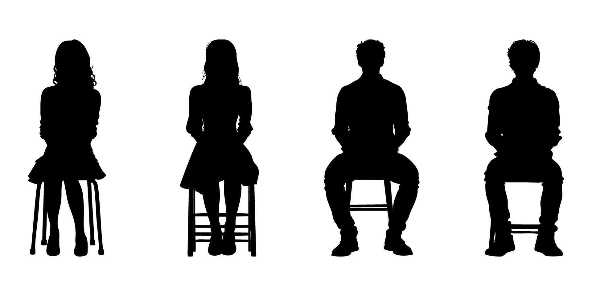 Seated Human Figures Silhouette Icon Set. Sitting Posture And Body Language Solid Symbol Collection. Ui Ux Design, Presentation, And Infographic Use. Isolated Illustration vector