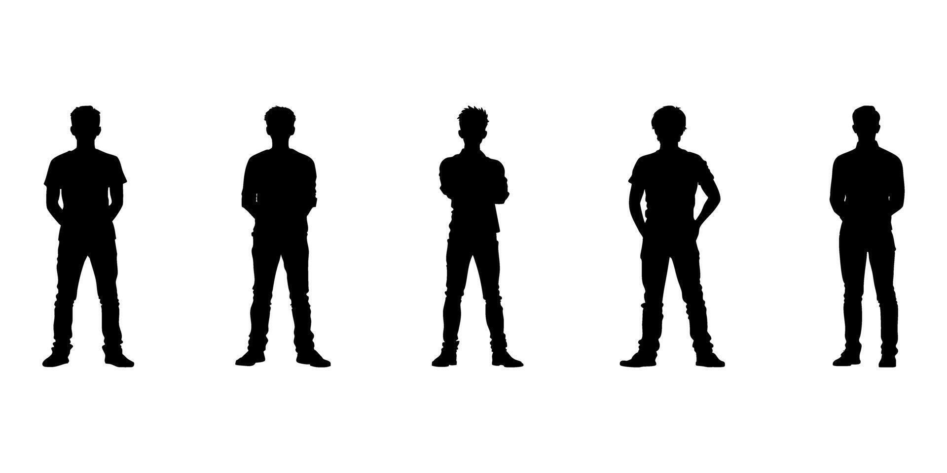 Standing Male Silhouettes In Solid Icon Set. Casual Posture And Confidence Theme Symbol Collection. Isolated Illustration vector