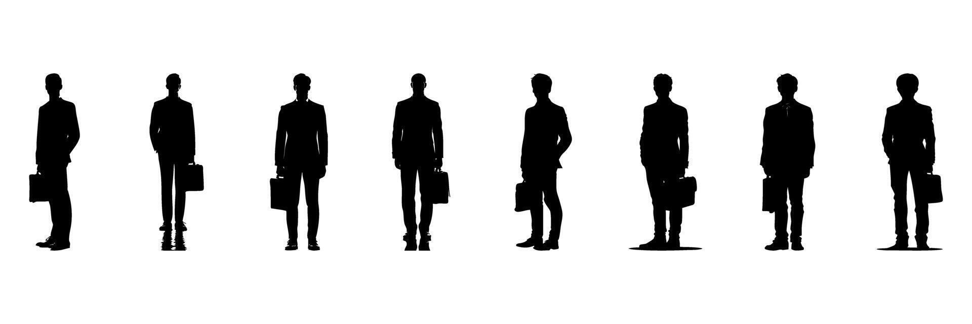 Business Professionals With Briefcases Silhouette Icon Set. Corporate And Office Environment Symbol Collection. Business And Professional Use. Isolated Illustration vector