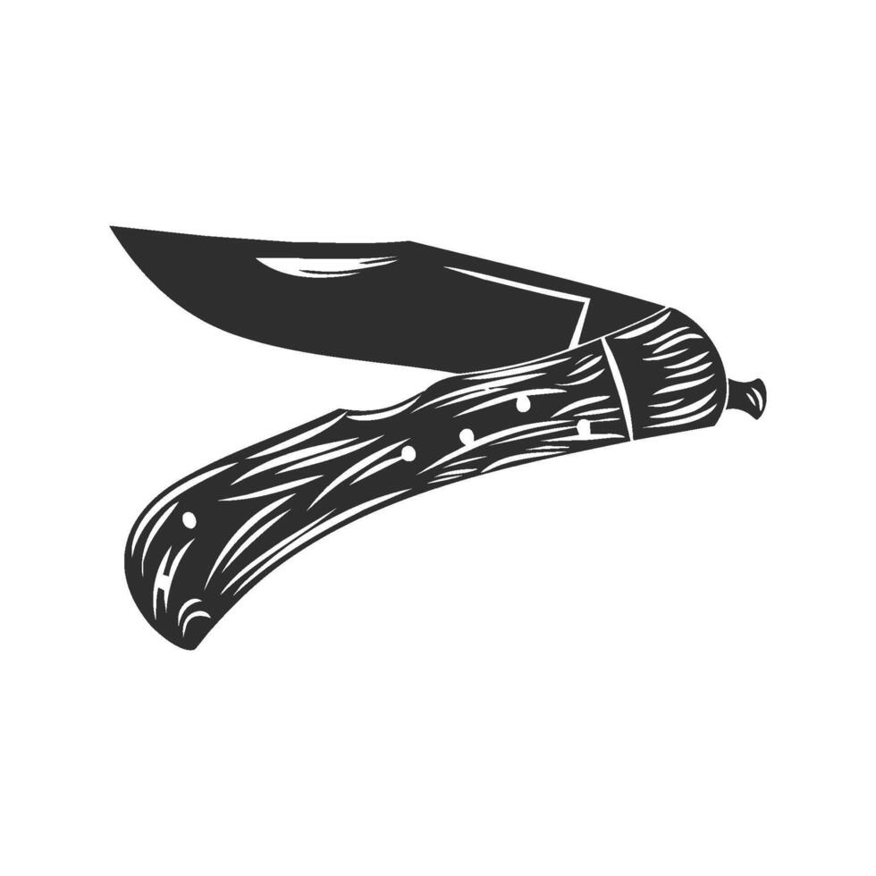 Folding Pocket Knife Silhouette Illustration. Traditional Tool And Outdoor Utility Concept. Isolated Illustration vector