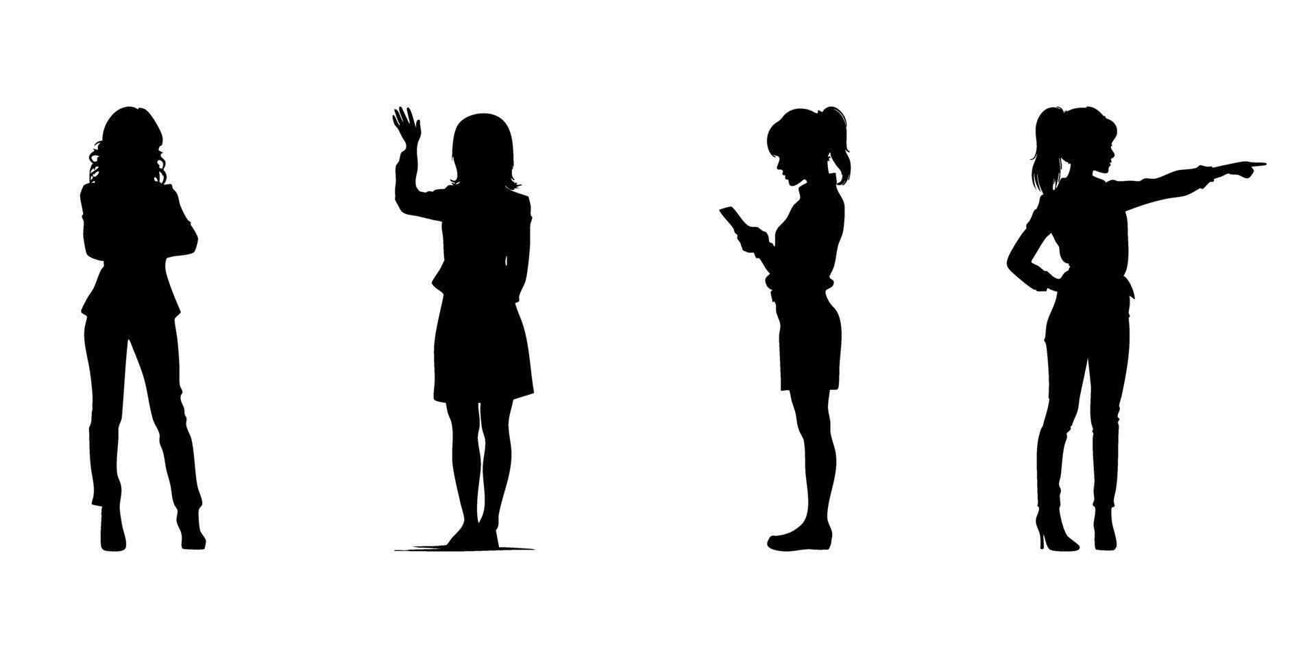 Women In Various Poses Silhouette Icon Set. Communication, Interaction, And Gesture Symbol Collection. Business And Lifestyle Visuals. Isolated Illustration vector