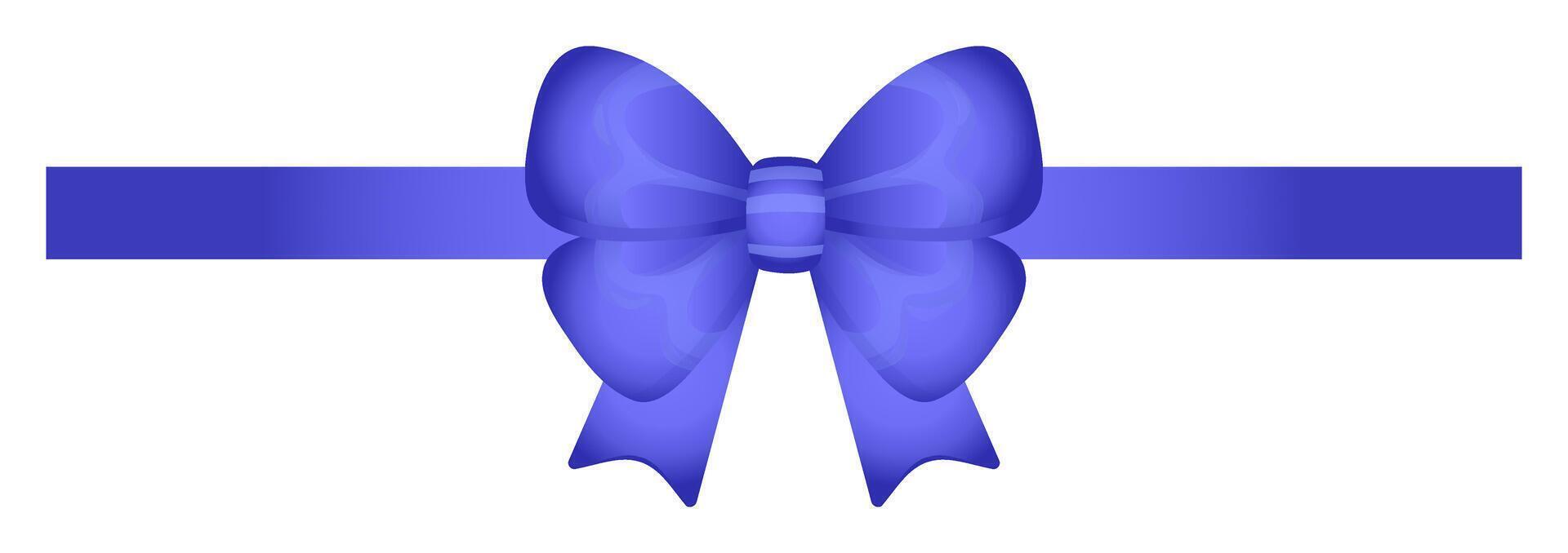 Glossy blue bow with ribbon, voluminous shiny illustration for decoration invitation and greeting cards vector
