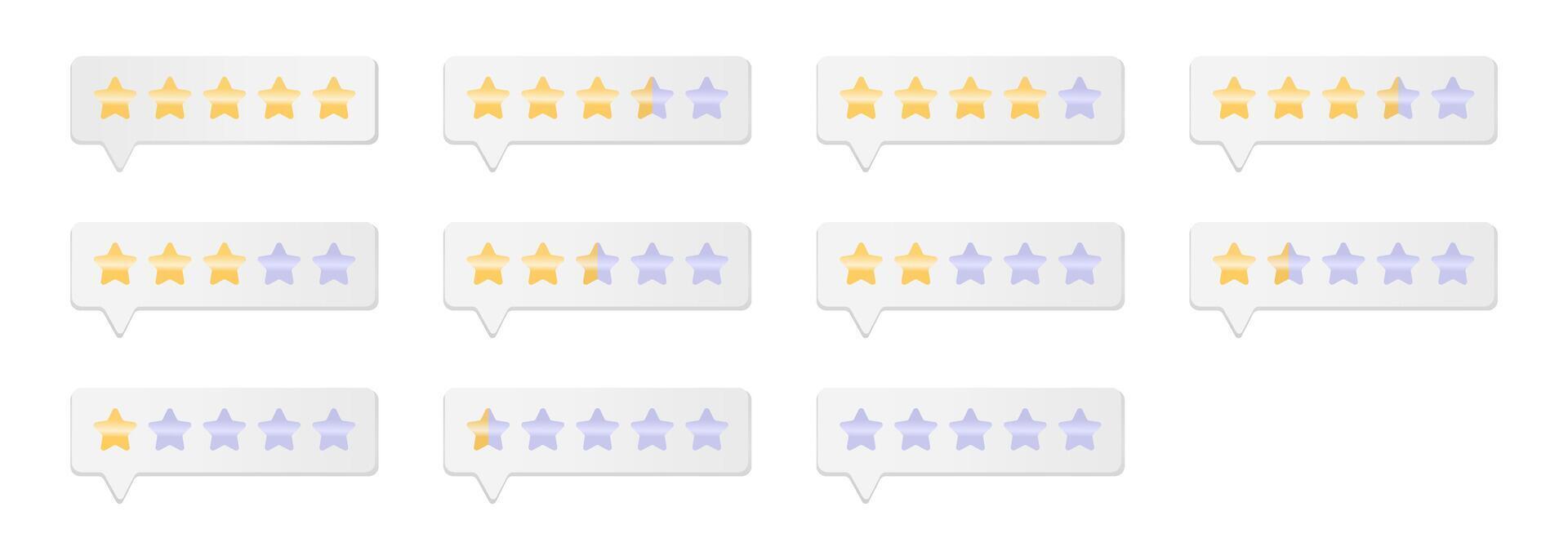 Classic star rating with gradient effect. Gold and silver stars. User rank with grey gradient form. Feedback and customer review glossy set. Customer service shiny signs for a website and app vector