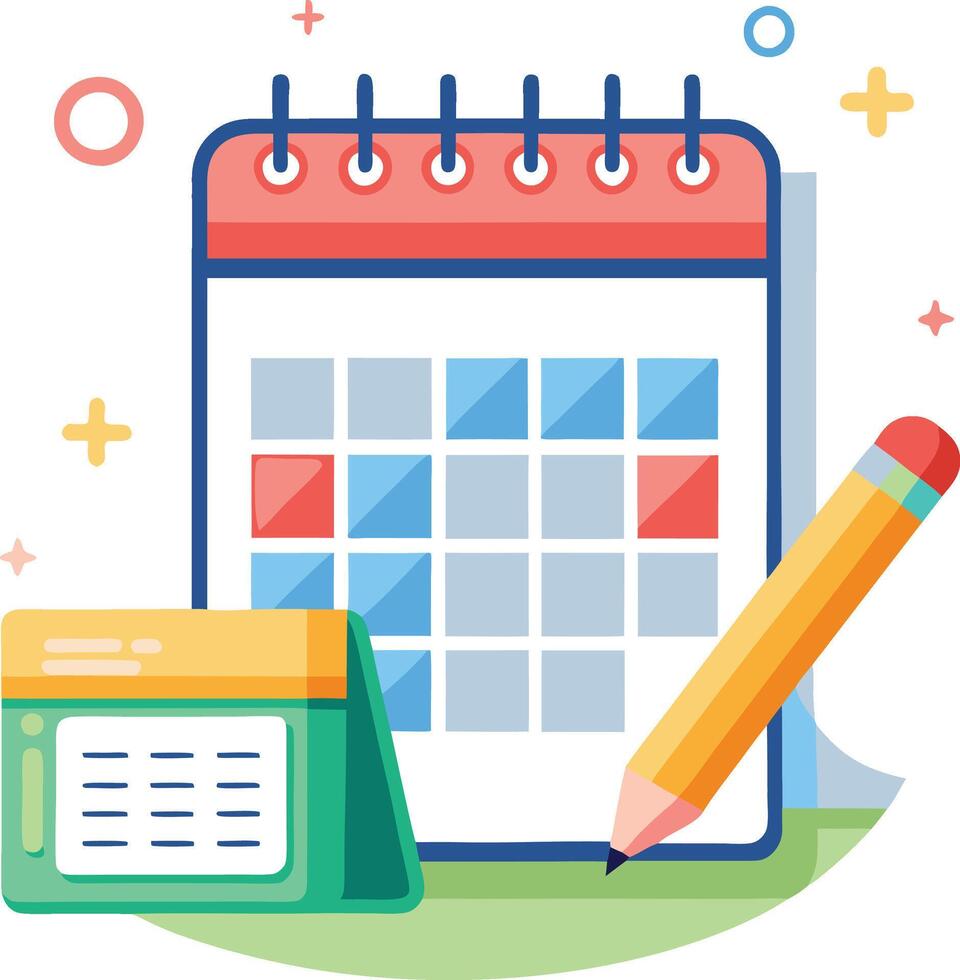 Planning and Scheduling Concept with Calendar and Pencil vector