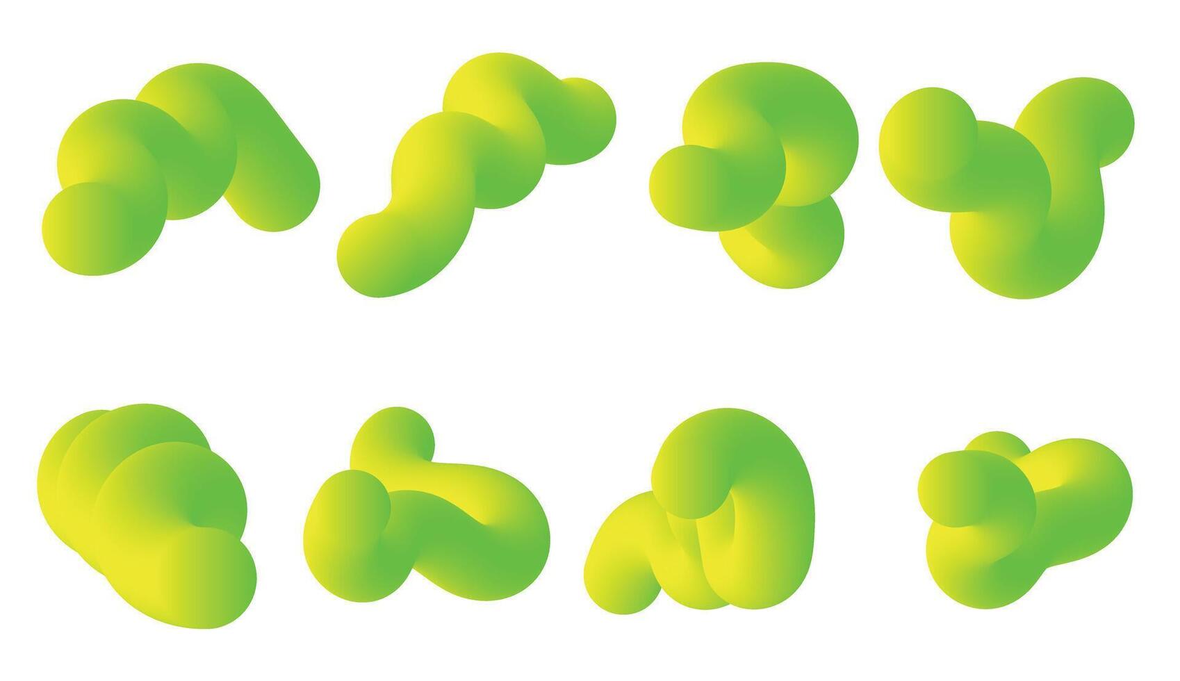 Eight glowing, abstract, green blob shapes on white background. vector