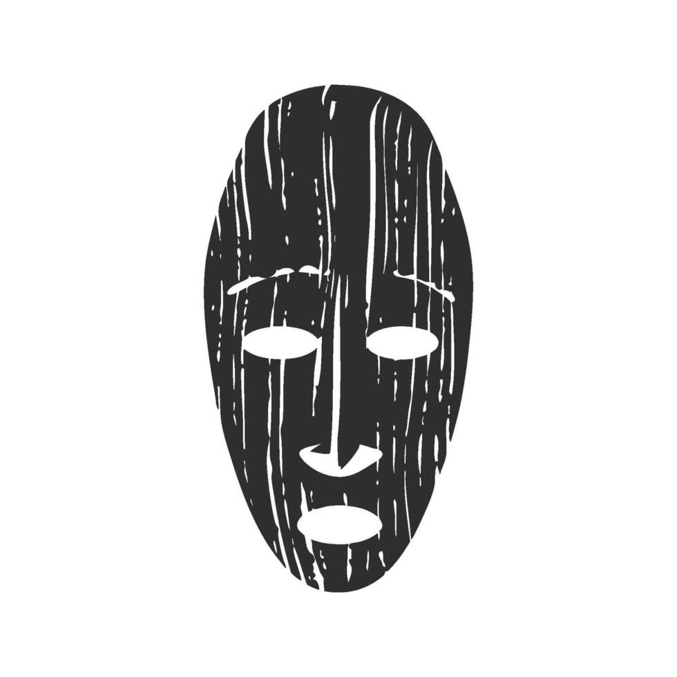 Wooden Tribal Mask Silhouette Illustration. Cultural Symbolism And Mystical Representation Isolated Illustration vector