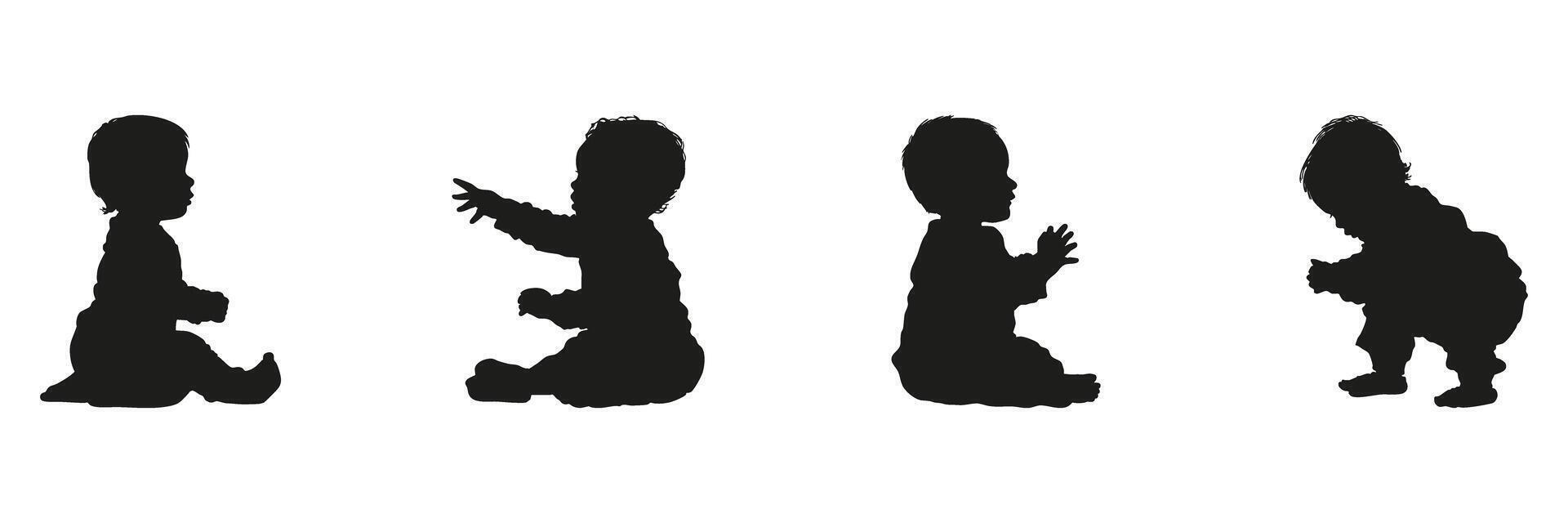 Baby Poses In Silhouette Set. Infant Development And Growth Symbol Collection. Parenting And Educational Use. Isolated Illustration vector