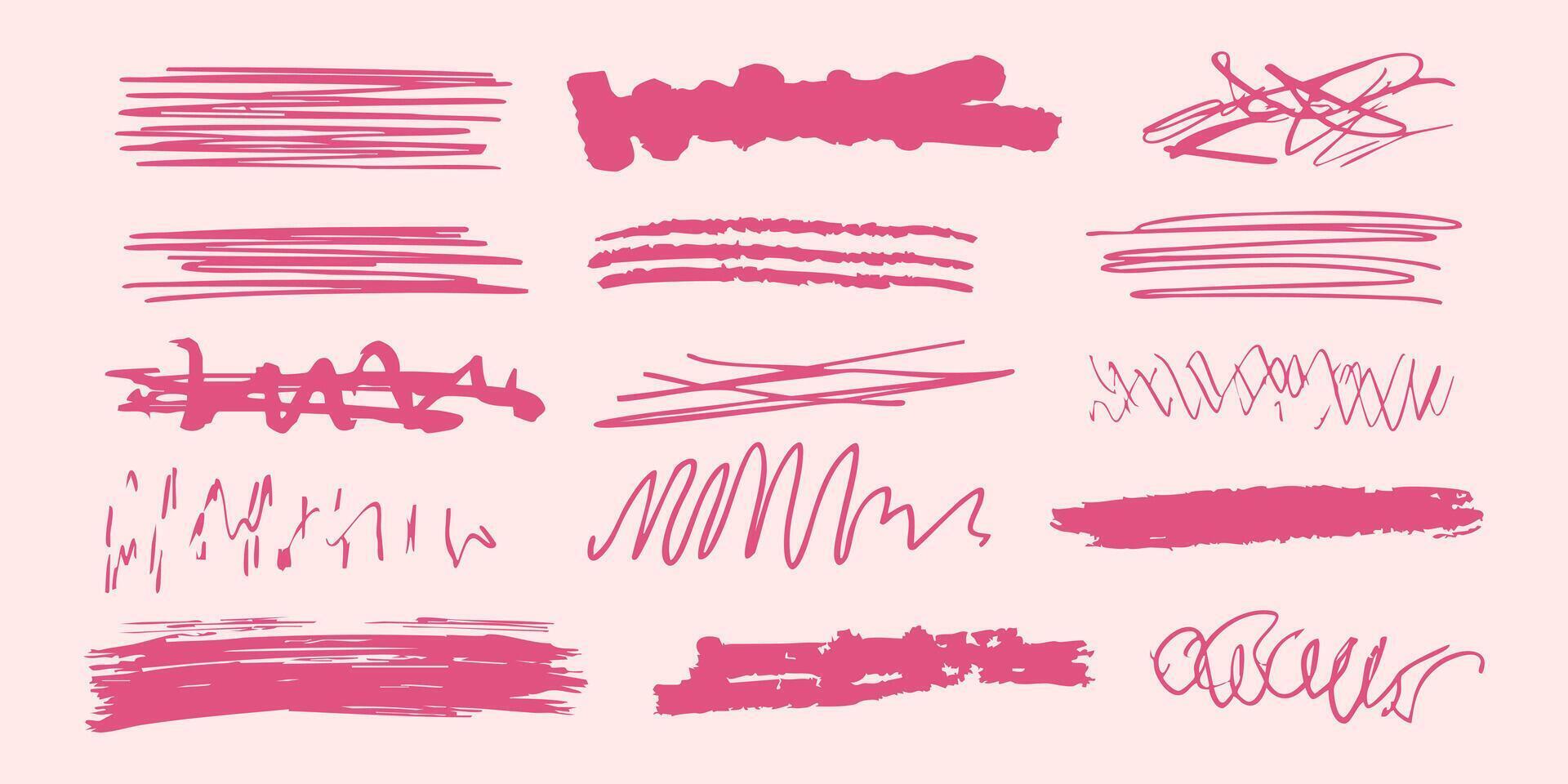 Abstract Pink Scribble And Line Art Set. Creative Doodle Design Collection. Isolated Illustration vector