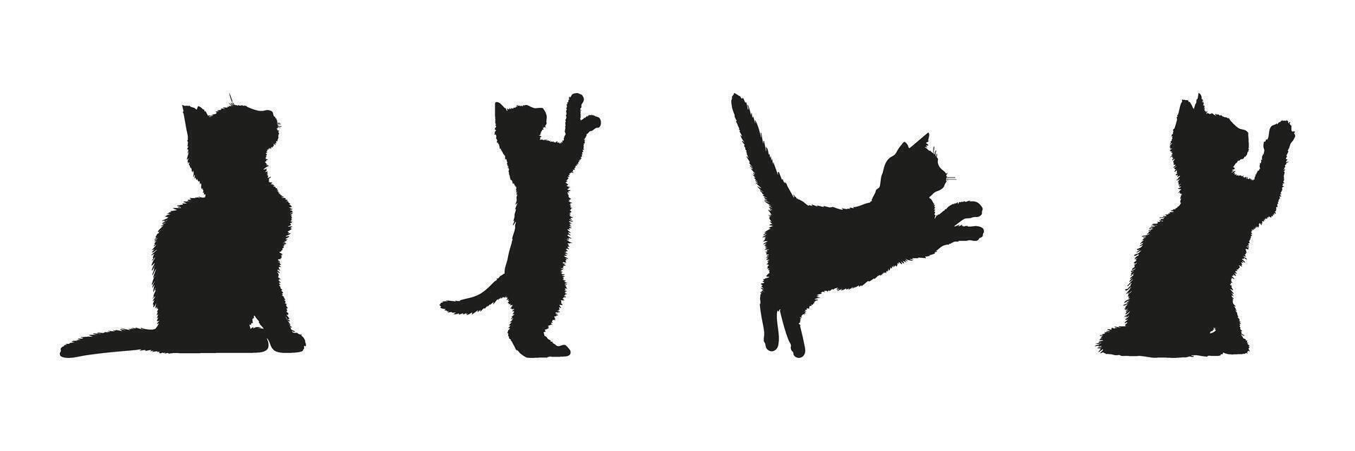 Cat Poses In Silhouette Set. Feline Movement And Behavior Symbol Collection. Pet Care And Animal Observation Use. Isolated Illustration vector