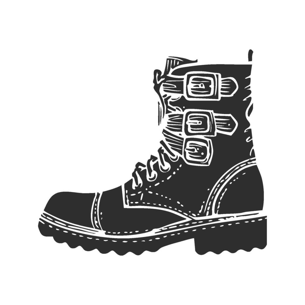 Combat Boot With Buckles Silhouette Illustration. Rugged Footwear Design For Outdoor And Fashion. Isolated Illustration vector