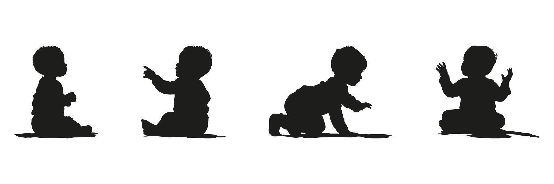 Baby Poses In Silhouette Set. Infant Development And Early Childhood Activity Symbol Collection. Parenting And Educational Use. Isolated Illustration vector