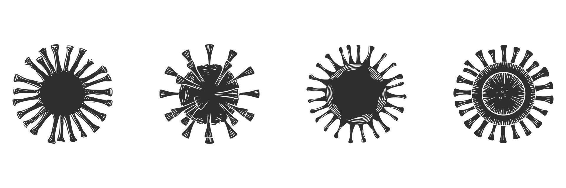 Virus Structure Illustrations Silhouette Set. Microbiology And Pathogen Concepts Isolated Illustration Collection vector