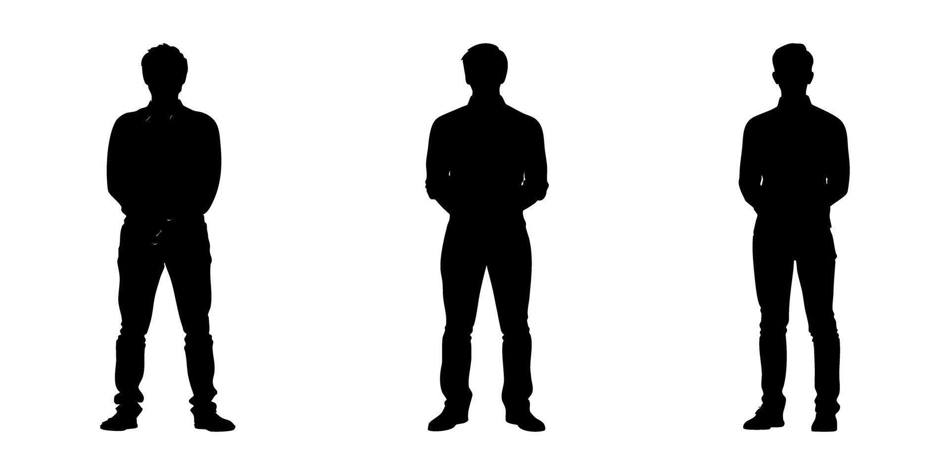 Standing Men Silhouette Icon Set. Casual Posture And Body Language Symbol Collection. Ui Ux Design And Presentation Use. Isolated Illustration vector
