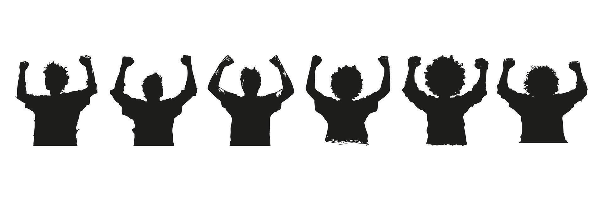 People Celebrating In Silhouette Set. Group Unity And Joyful Expression Symbol Collection. Social And Event Use. Isolated Illustration vector