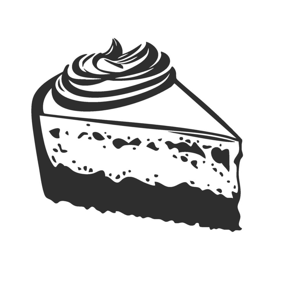Slice Of Cheesecake With Whipped Cream Silhouette Illustration. Dessert Icon For Bakery And Culinary Design Isolated Illustration vector
