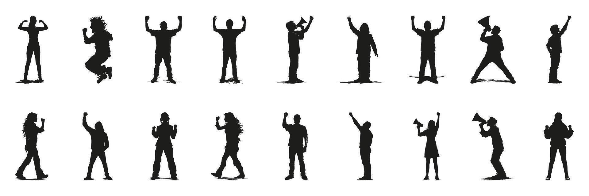 Protest And Celebration Silhouette Set. Activism And Joyful Expression Symbol Collection. Social And Event Use. Isolated Illustration vector
