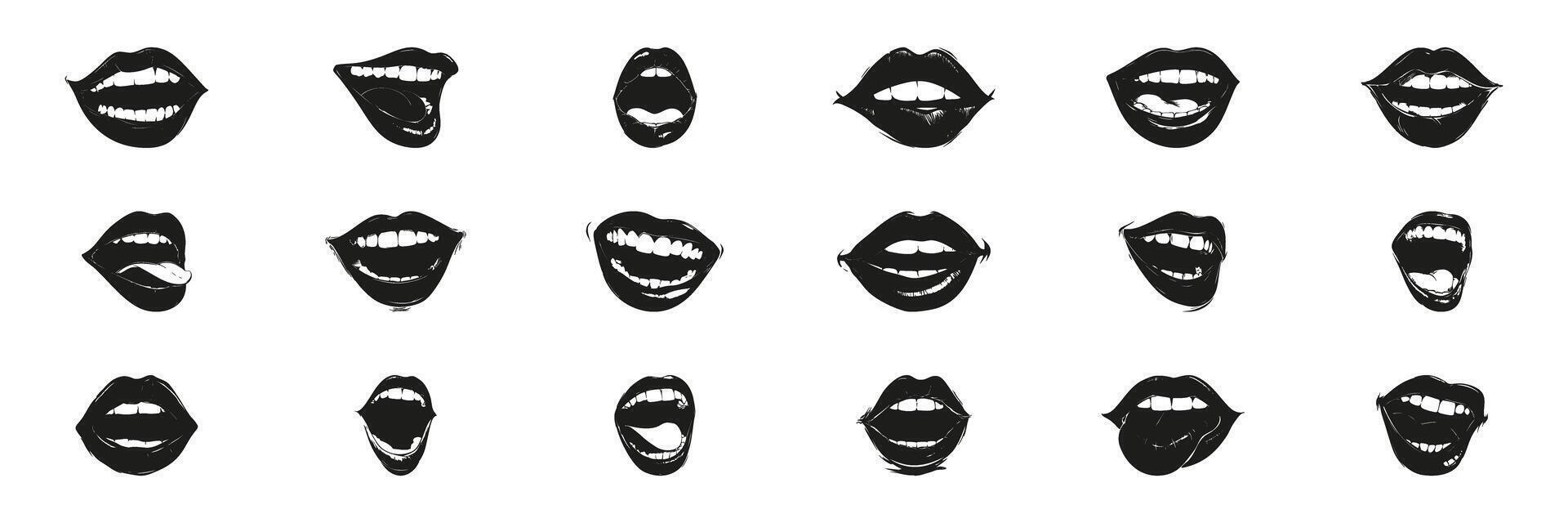 Mouth Expressions In Silhouette. Facial Emotion And Communication Symbol Collection. Artistic And Design Use. Isolated Illustration vector