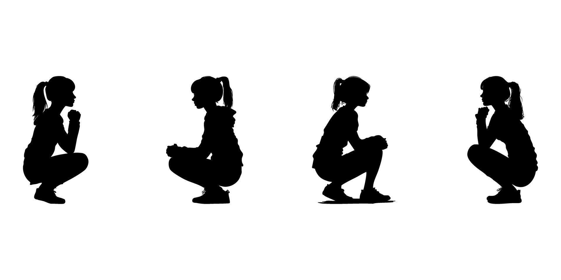 Squatting Women Silhouette Icon Set. Exercise And Posture Reference Solid Symbol Collection. Fitness And Health Visuals. Isolated Illustration vector