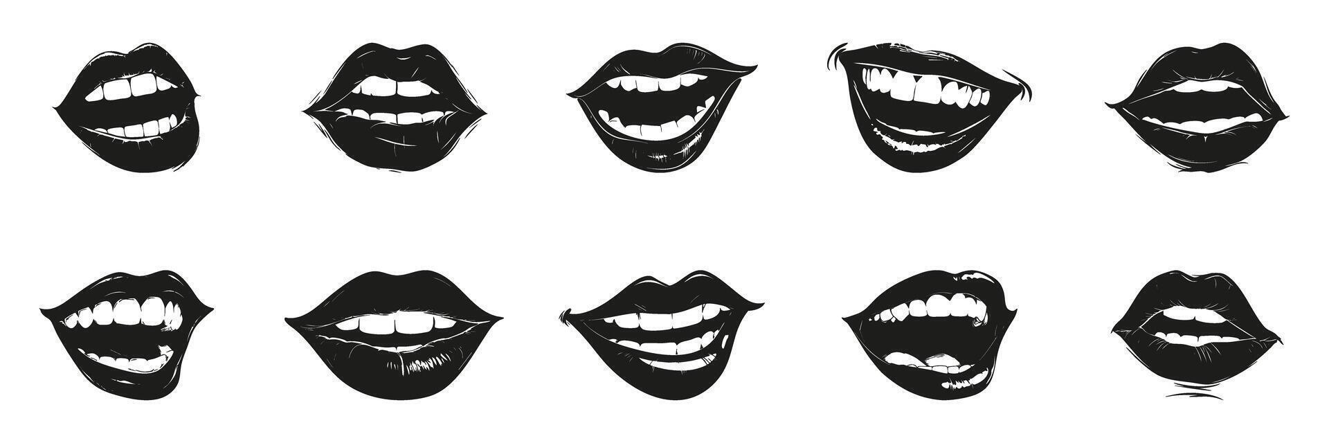 Mouth Expressions Silhouette Set. Facial Emotion And Communication Symbol Collection. Artistic And Design Use. Isolated Illustration vector