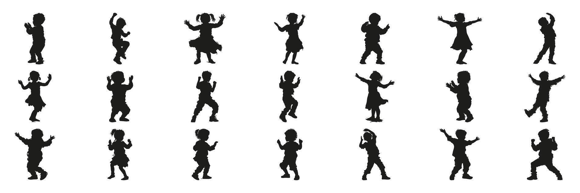 Children Dancing Silhouette Set. Playful Movement And Joyful Expression Symbol Collection. Educational And Recreational Use. Isolated Illustration vector