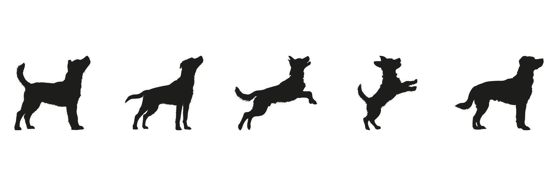 Dog Silhouettes In Motion Set. Canine Behavior And Activity Symbol Collection. Pet Training And Animal Observation Use. Isolated Illustration vector