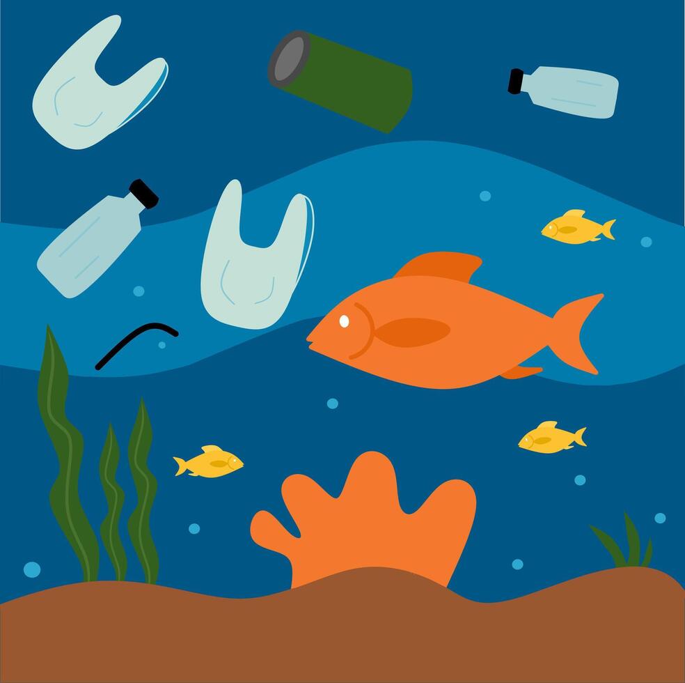Plastic kills life below water vector