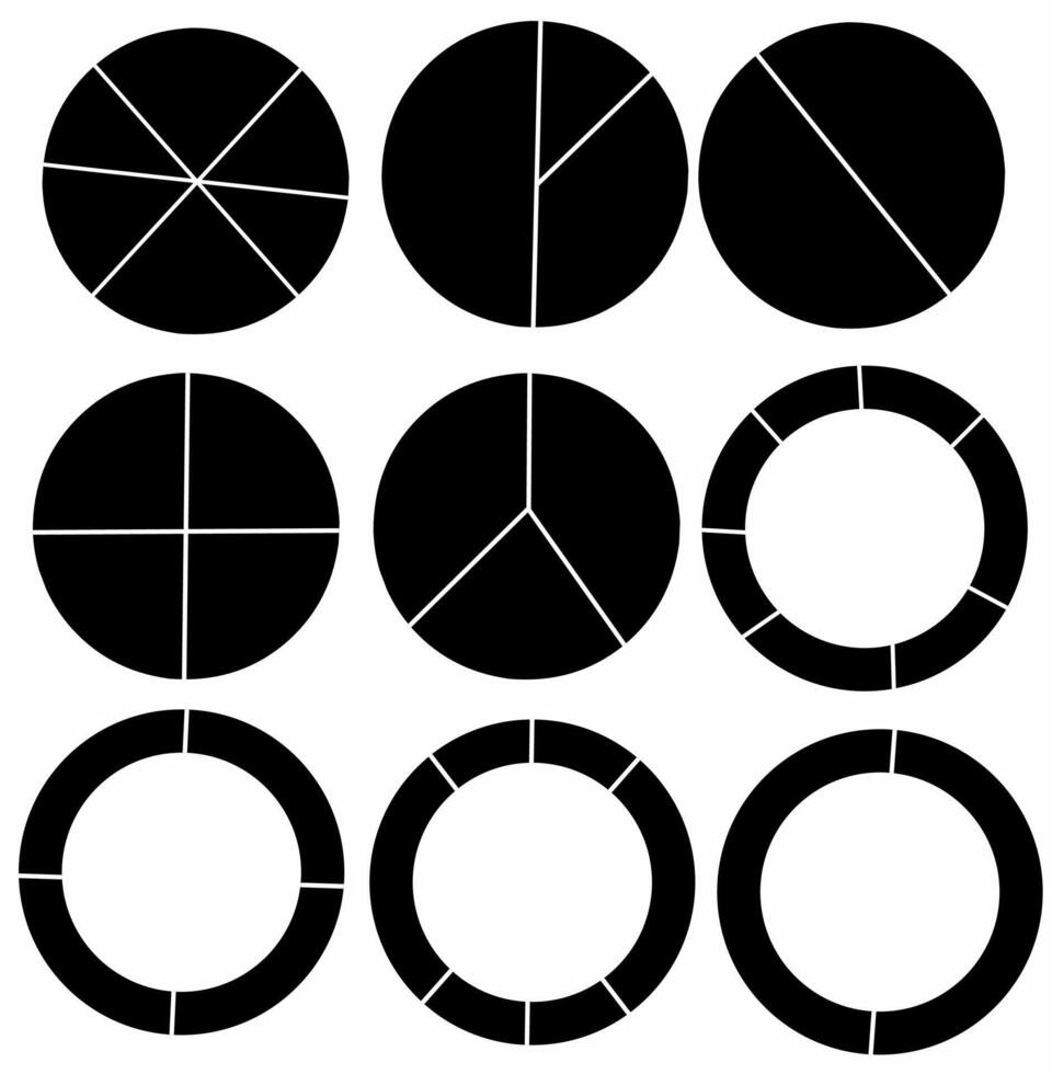 black circle segment diagram set vector