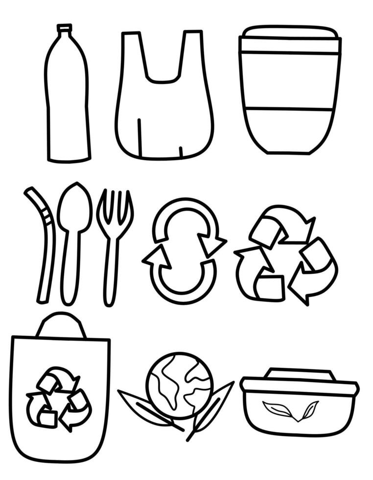 Flat Plastic Waste and Recycling Icon Set vector