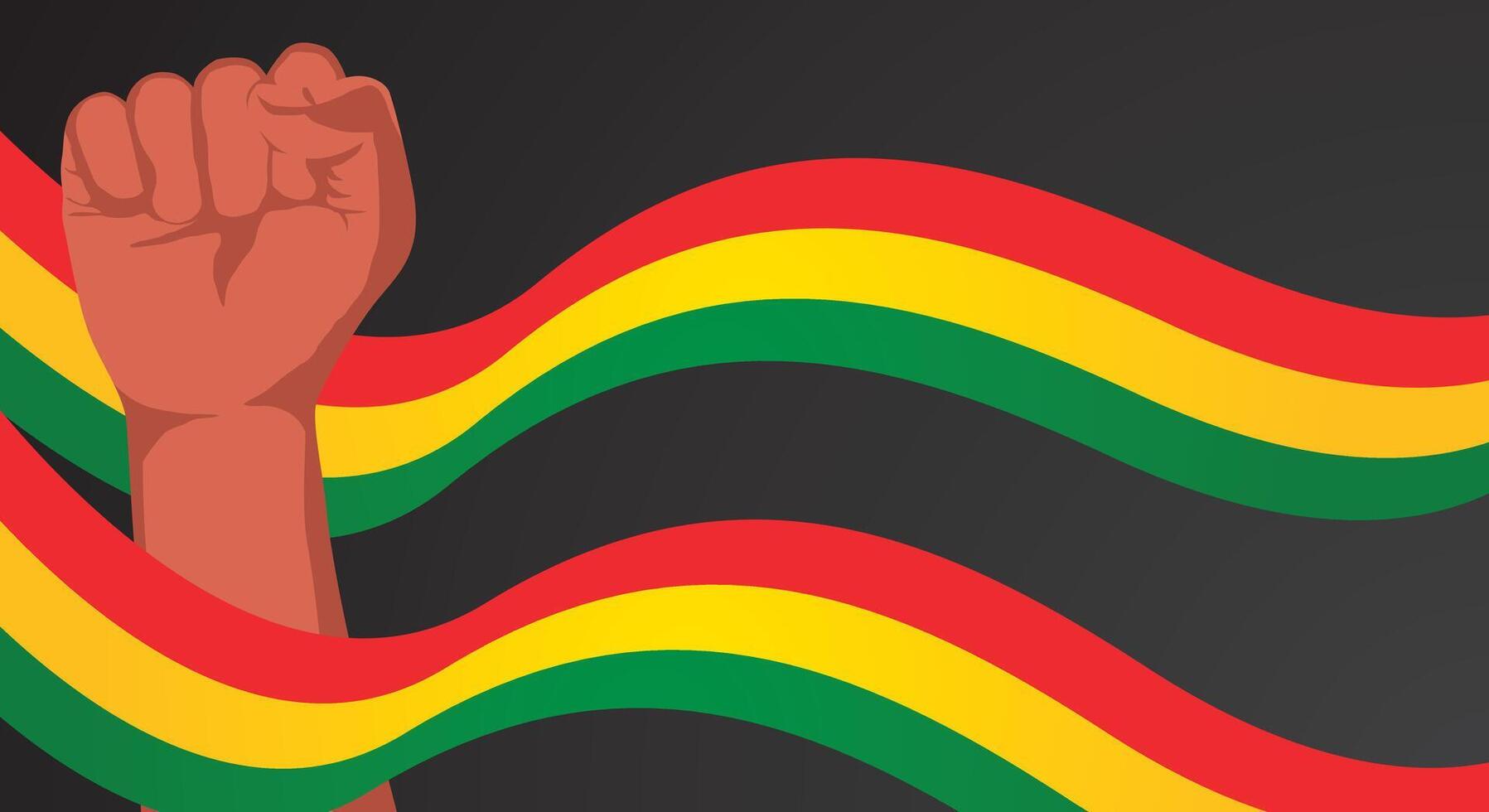 Red yellow green flag with clenched fist. Freedom background vector