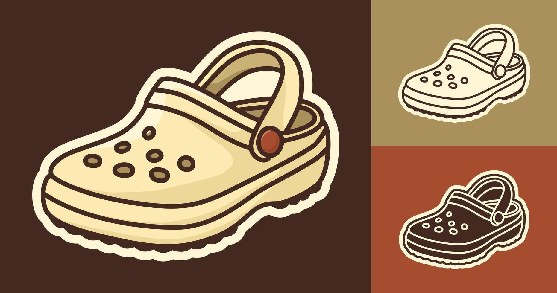 three different style of Cartoon clog sandal shoe sticker vector