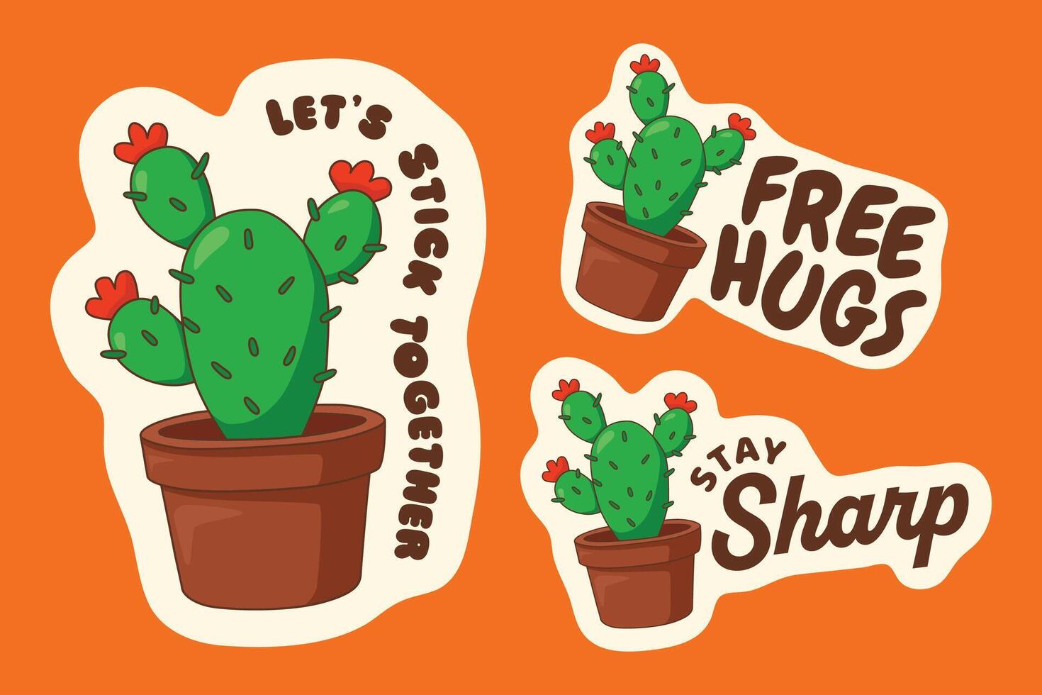 Cartoon cactus sticker set with funny quotes vector