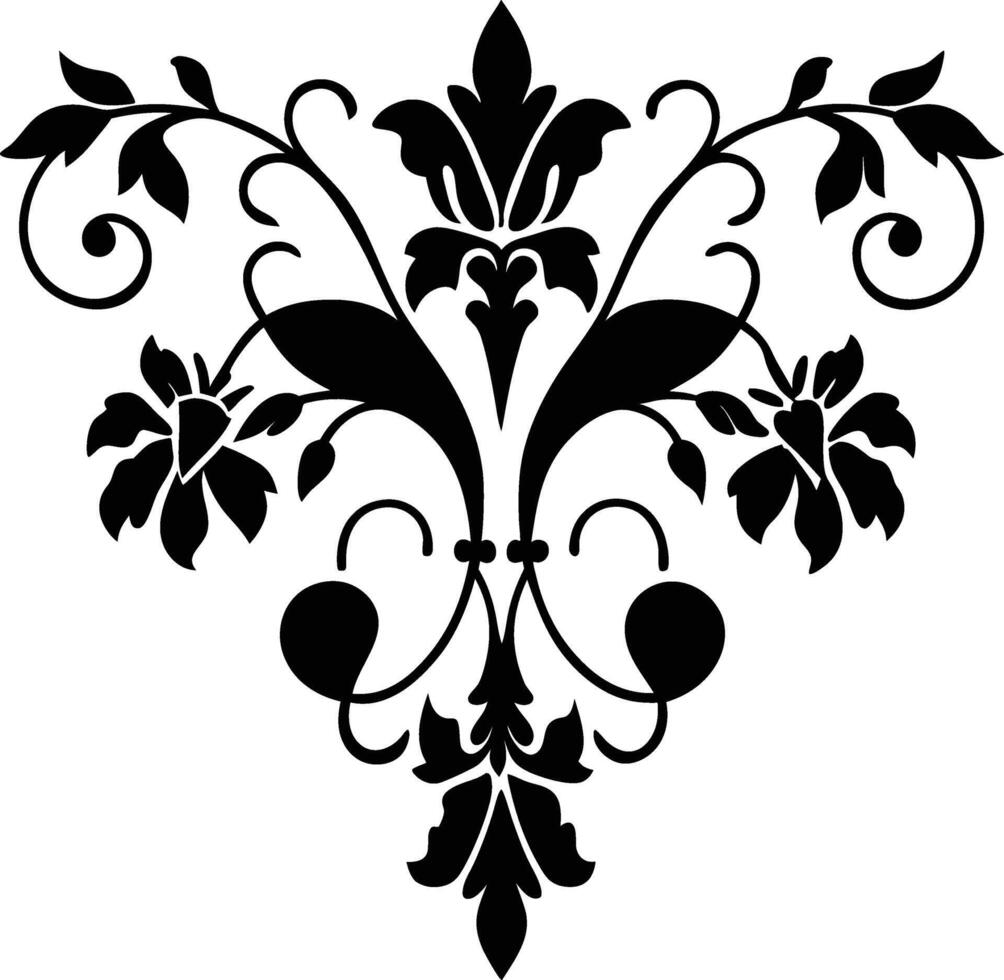 Black and white floral ornament with leaf and branch design vector