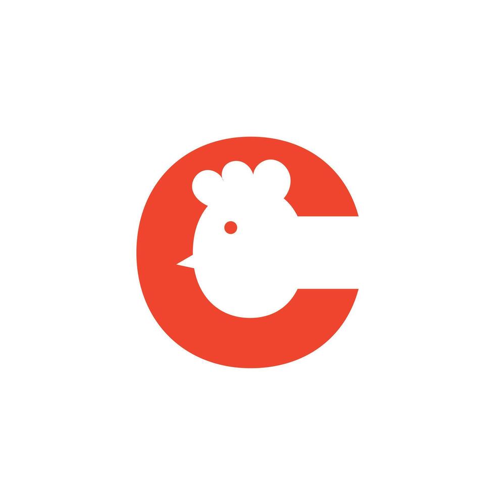 Logo letter C chicken head minimalist unique design vector