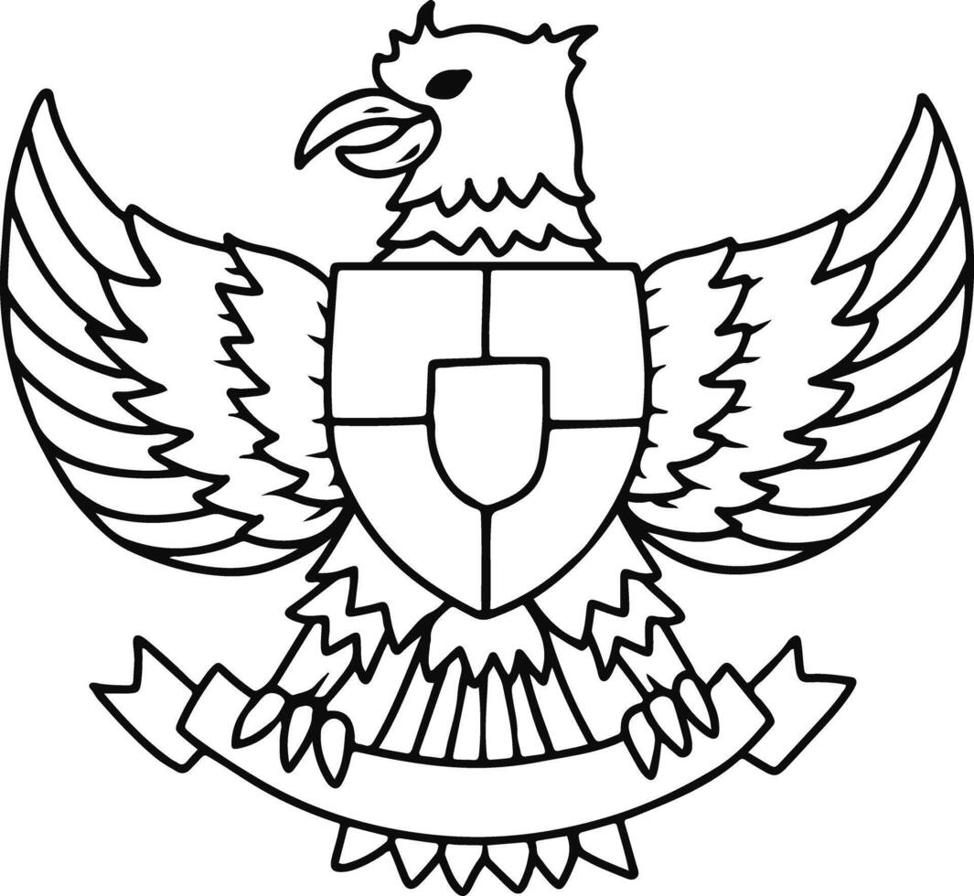 Garuda Pancasila Line Art Indonesian National Emblem Outline vector