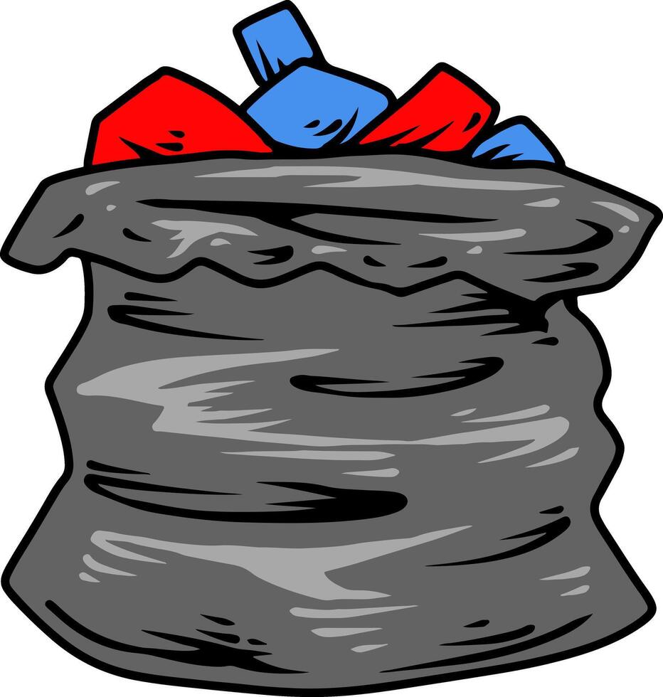 Cartoon trash bag full of garbage vector