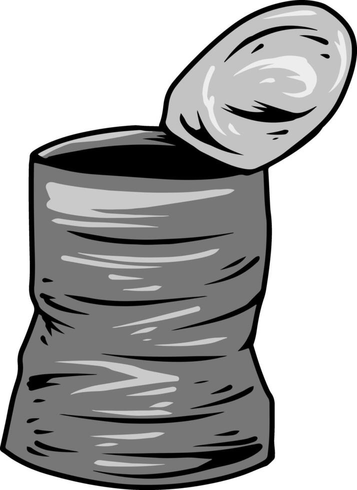 Cartoon-style crushed tin can with open lid vector