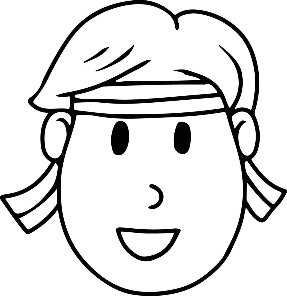 Line Art of Indonesian Boy with Headband Black and White Independence Day Character vector