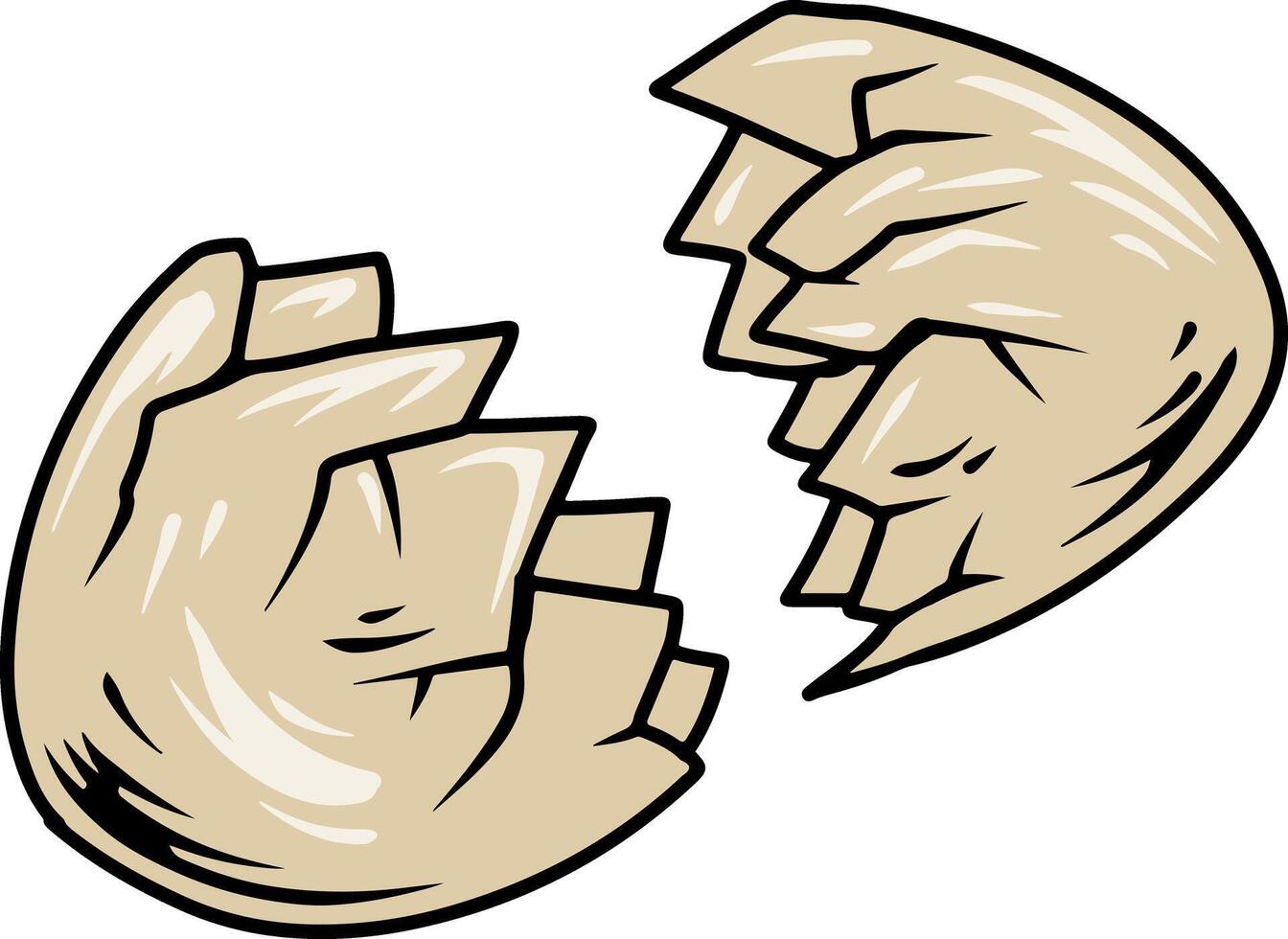 Cartoon broken eggshell halves in beige color vector