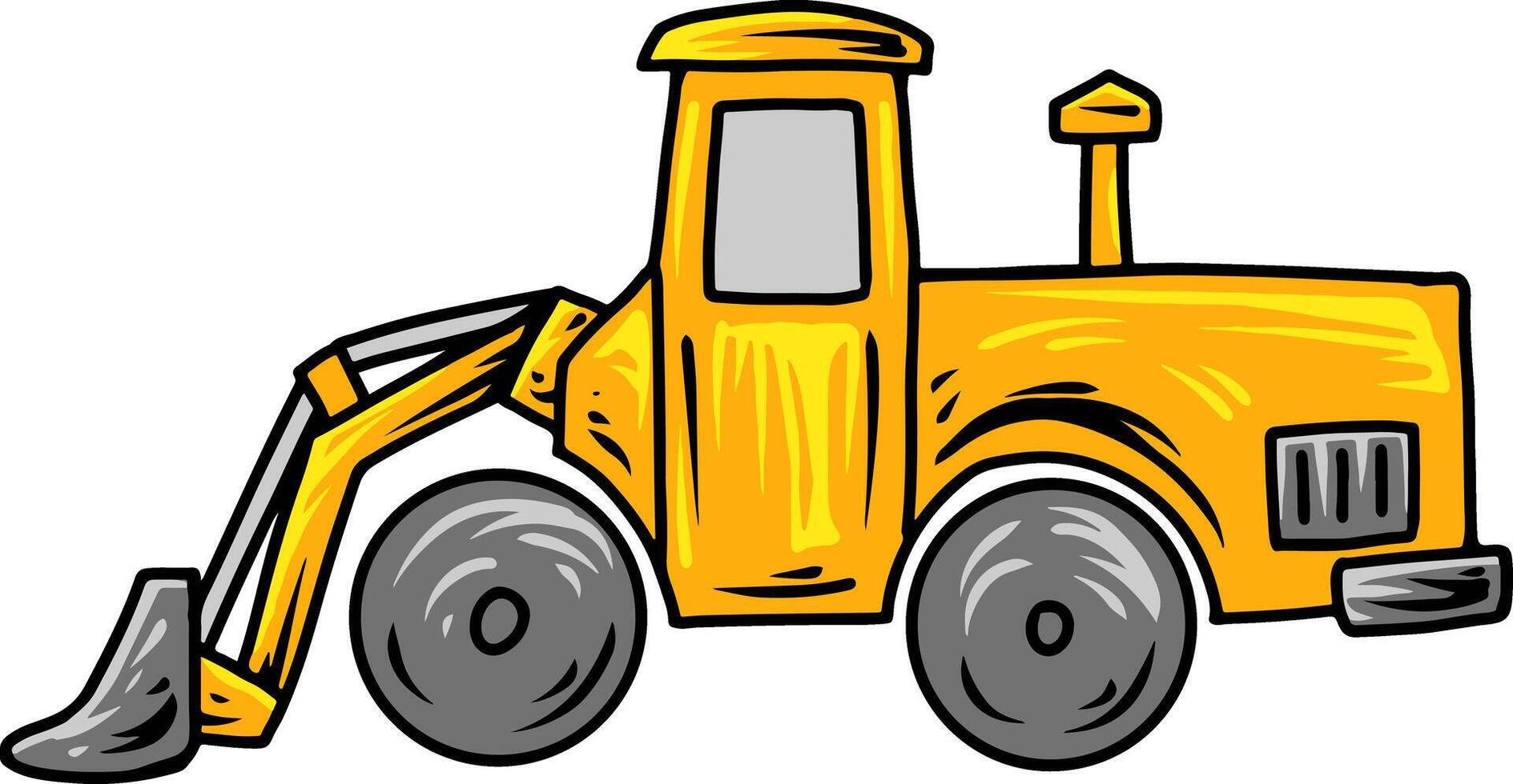 Cartoon yellow bulldozer with front shovel side view vector